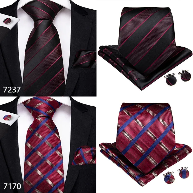 3 Piece Designer Mens Wedding Tie Gold Black Striped Silk Neck Ties Hanky Cufflinks Set