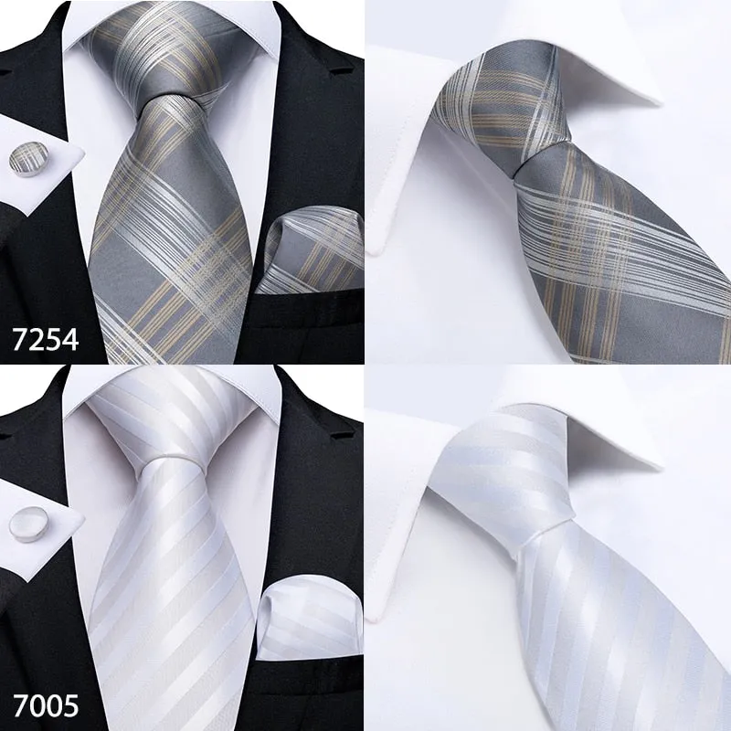 3 Piece Designer Mens Wedding Tie Gold Black Striped Silk Neck Ties Hanky Cufflinks Set