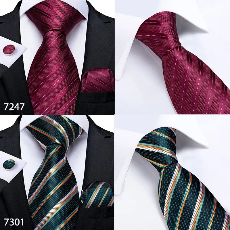 3 Piece Designer Mens Wedding Tie Gold Black Striped Silk Neck Ties Hanky Cufflinks Set