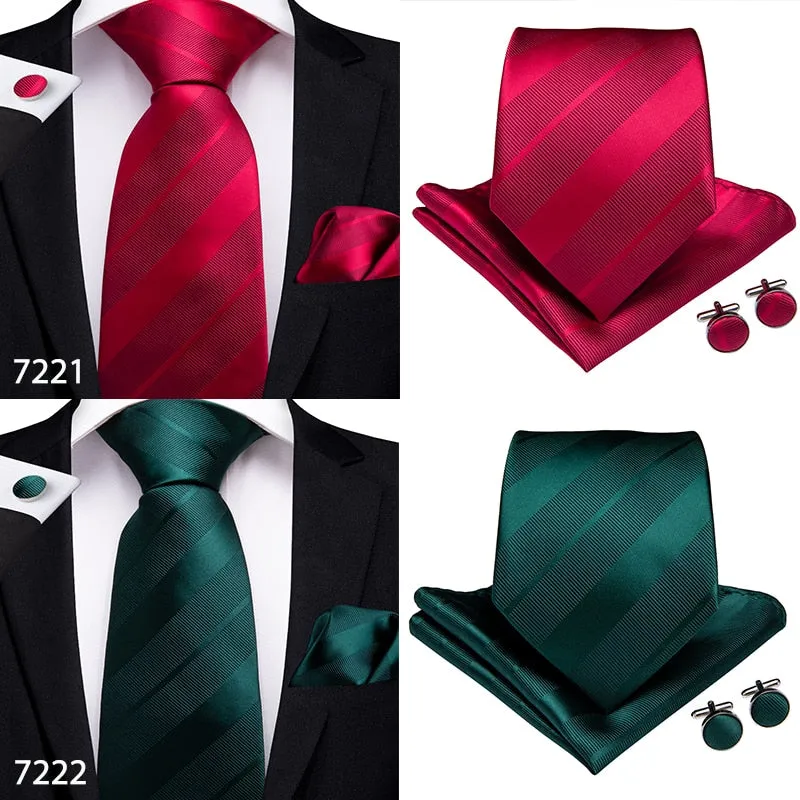 3 Piece Designer Mens Wedding Tie Gold Black Striped Silk Neck Ties Hanky Cufflinks Set