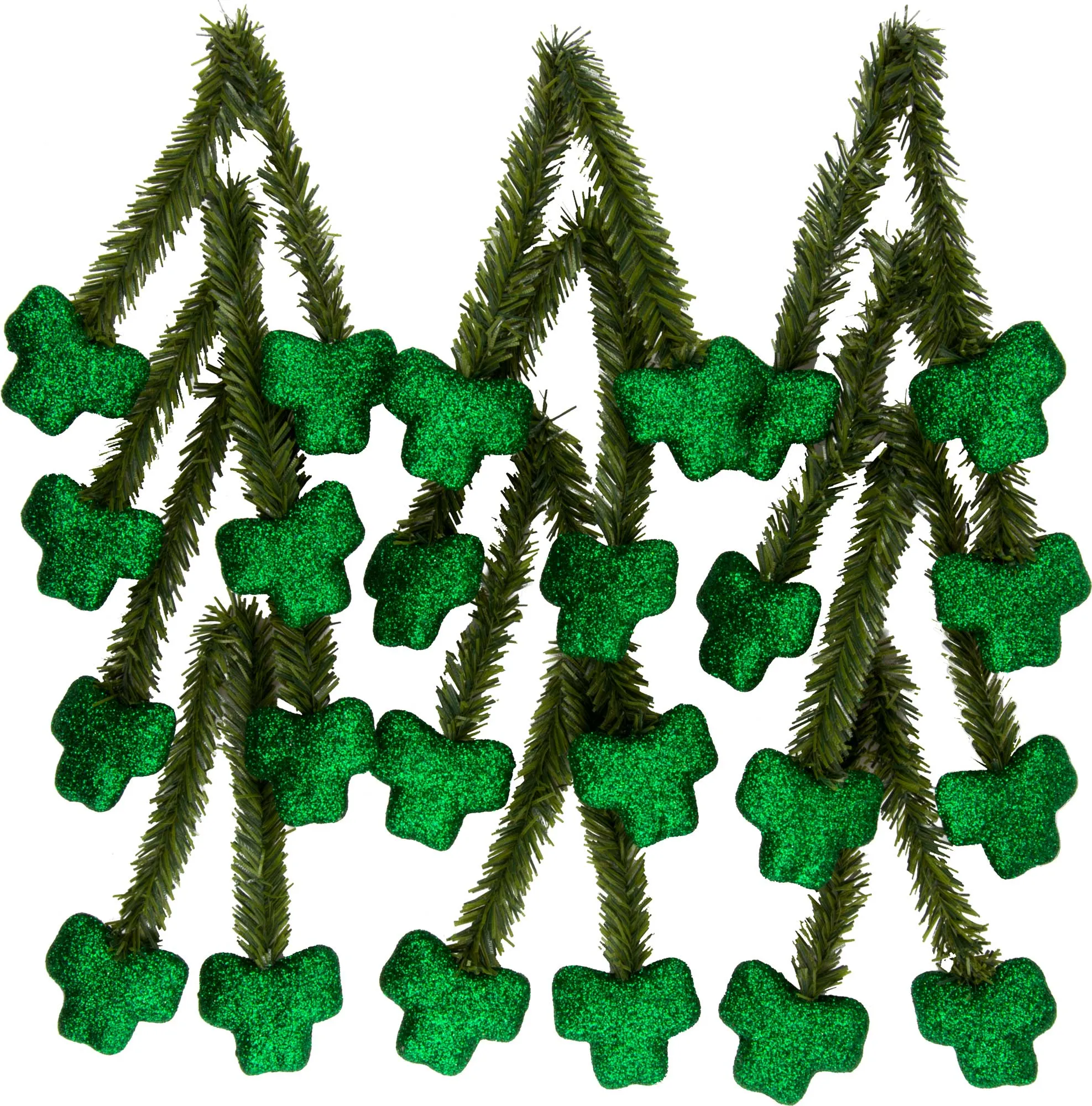 6" Green Tinsel Ties w/ Green Shamrocks (Set of 12)