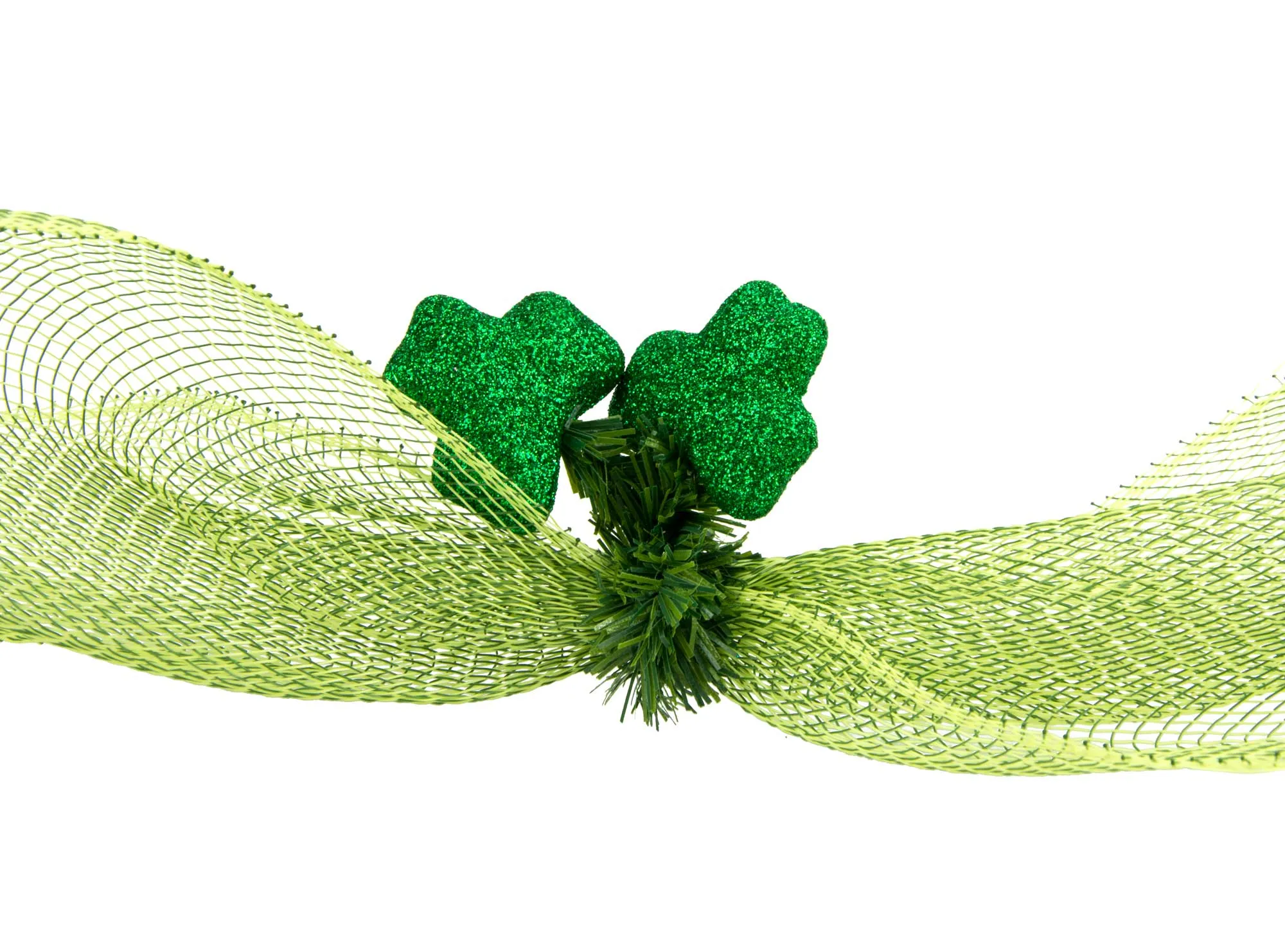 6" Green Tinsel Ties w/ Green Shamrocks (Set of 12)