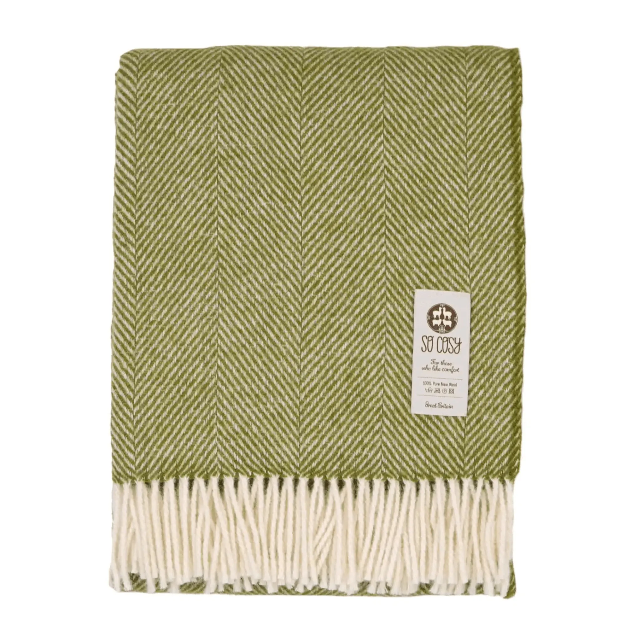 Apple Green and White Pure New Wool Herringbone Dani Throw (190cm x 130cm)