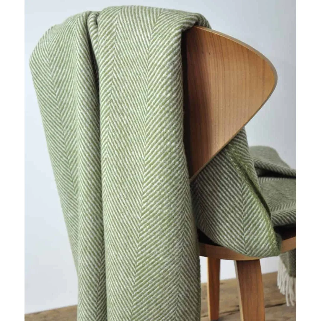 Apple Green and White Pure New Wool Herringbone Dani Throw (190cm x 130cm)