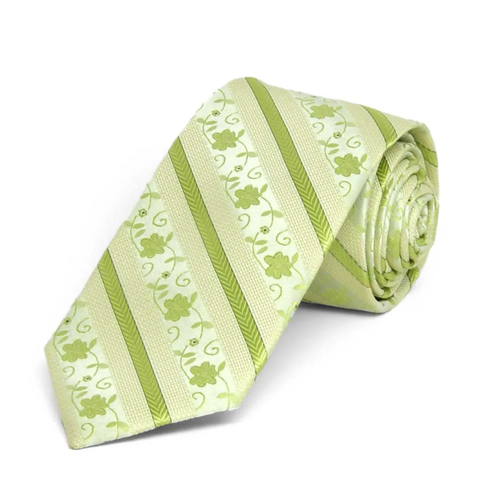 Apple Green Anna Floral Striped Slim Necktie, 2.5" Width