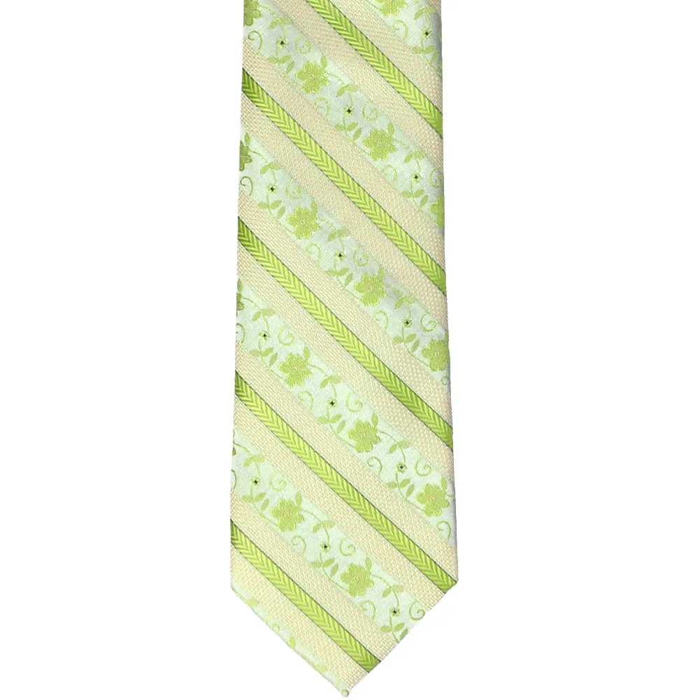 Apple Green Anna Floral Striped Slim Necktie, 2.5" Width