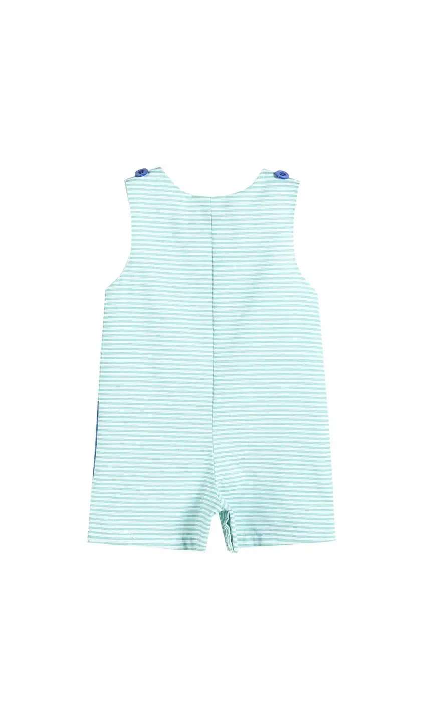 Baby/Toddler Aqua Stripes Gingham Crocodile Appliqué Shortalls