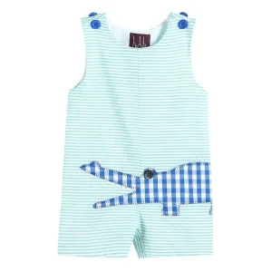 Baby/Toddler Aqua Stripes Gingham Crocodile Appliqué Shortalls