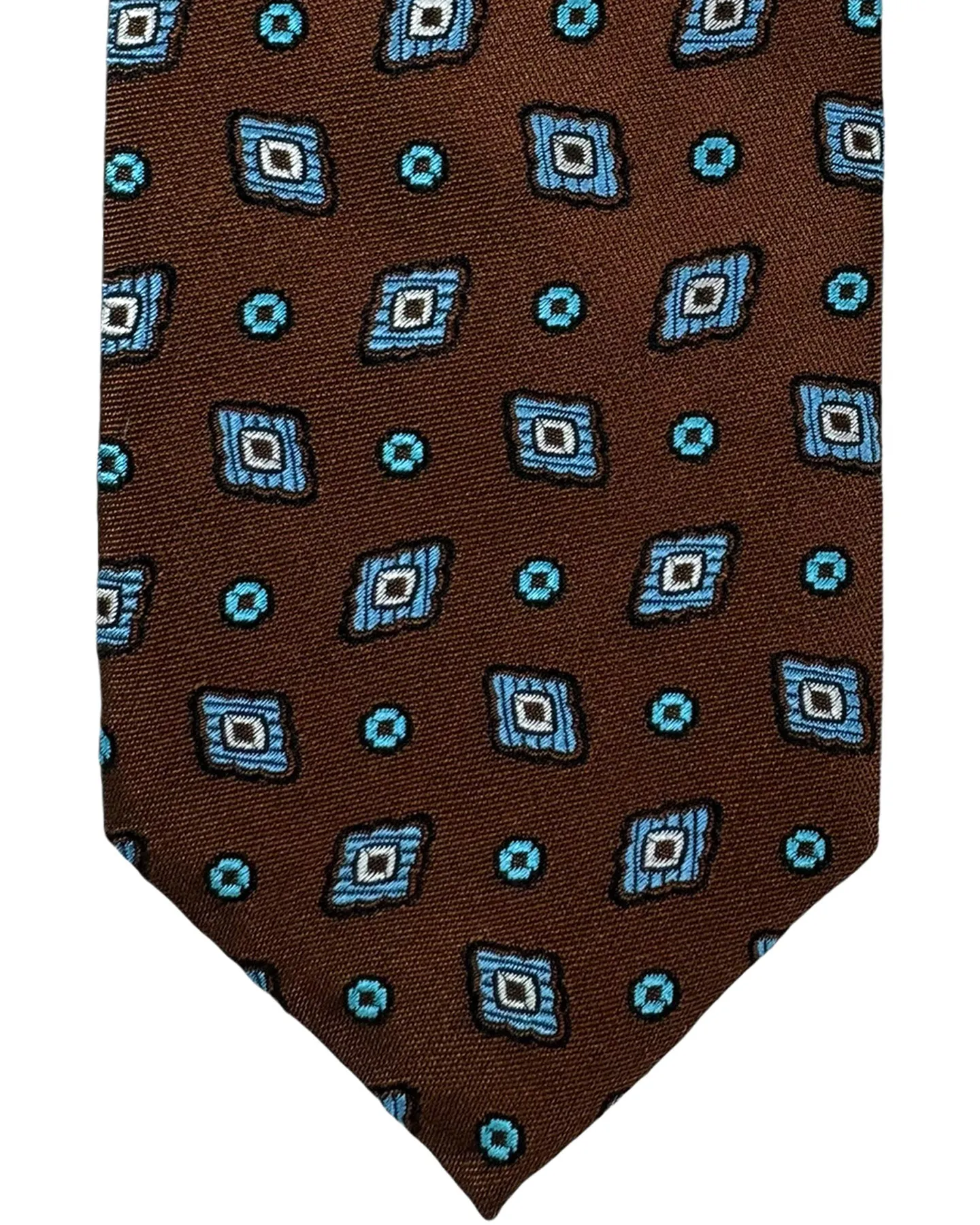 Barba Sevenfold Tie Brown Aqua Geometric Design - Sartorial Neckwear