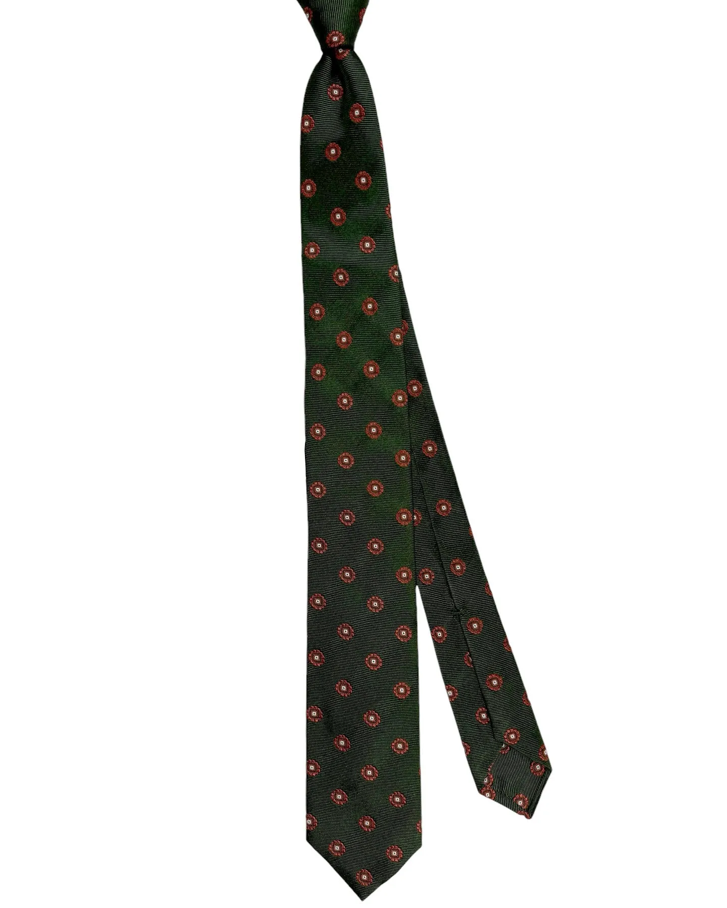 Barba Sevenfold Tie Dark Green Brown Mini Floral Design - Sartorial Neckwear