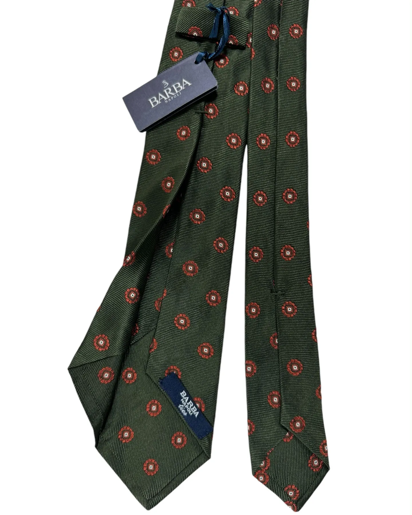 Barba Sevenfold Tie Dark Green Brown Mini Floral Design - Sartorial Neckwear