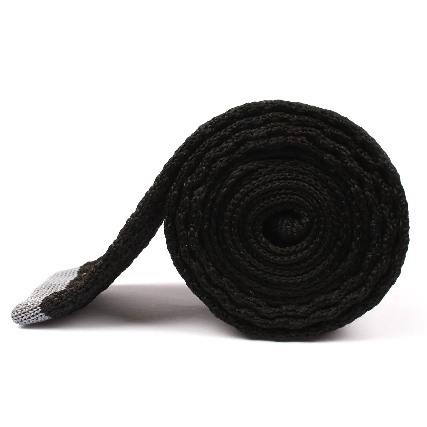 Black Knitted Tie with Grey Flat End