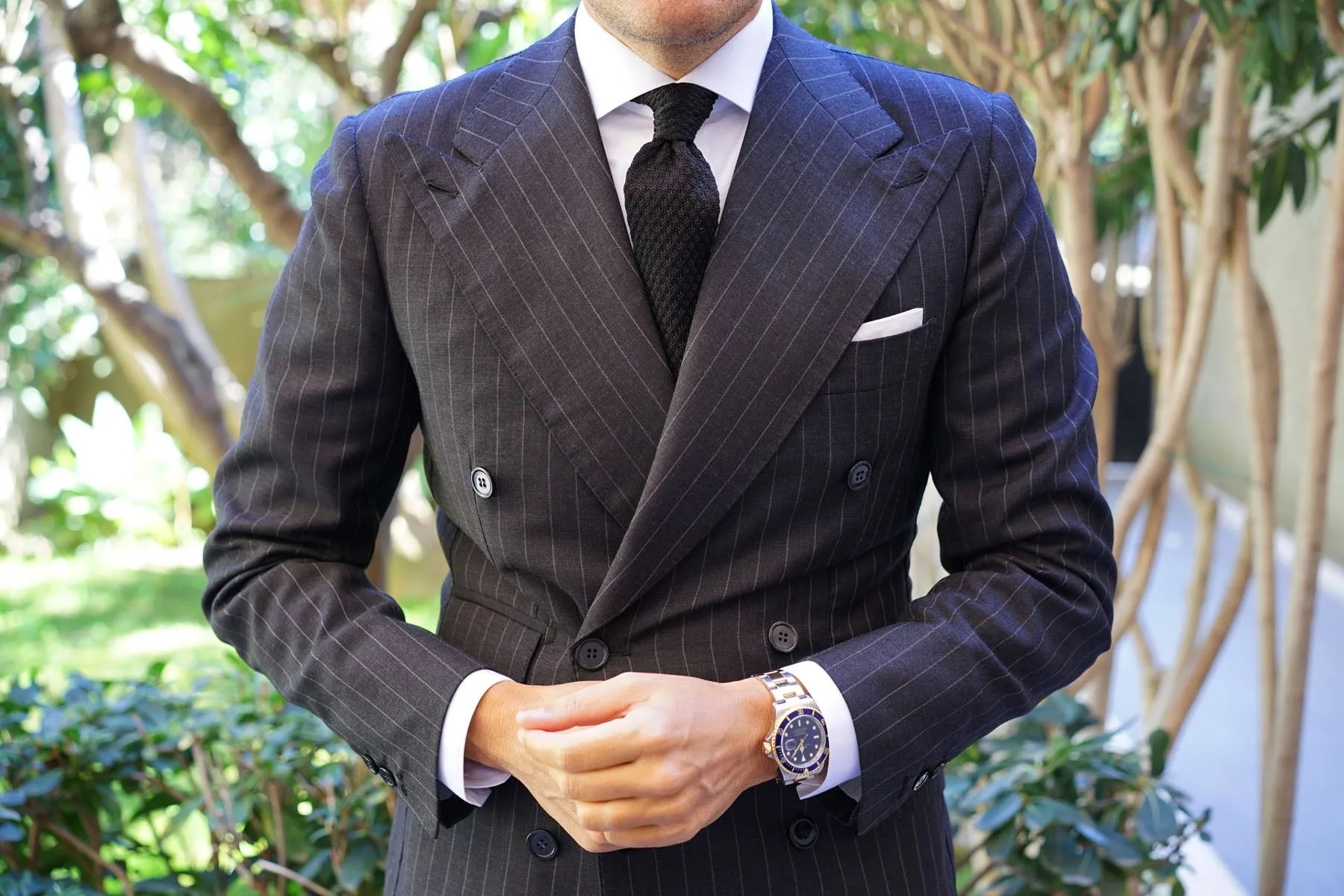 Black Knitted Tie with Grey Flat End