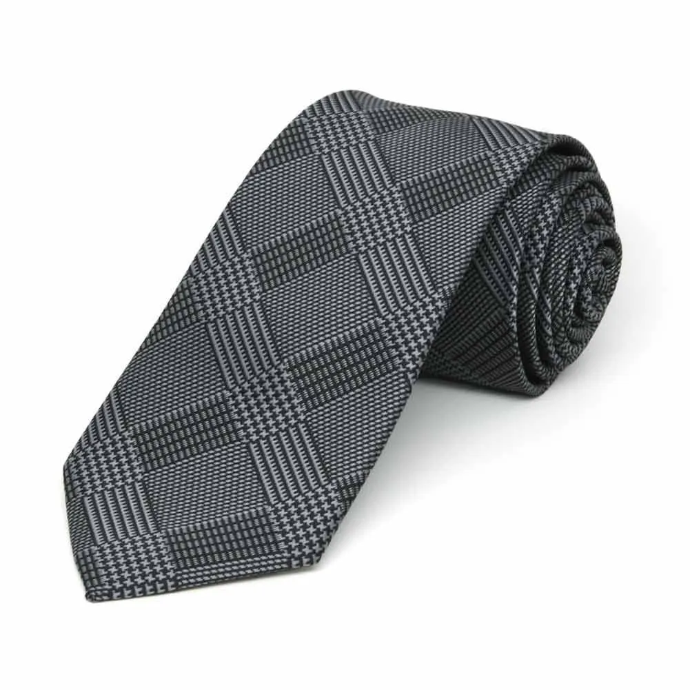 Black Michael Glen Plaid Slim Necktie, 2.5" Width