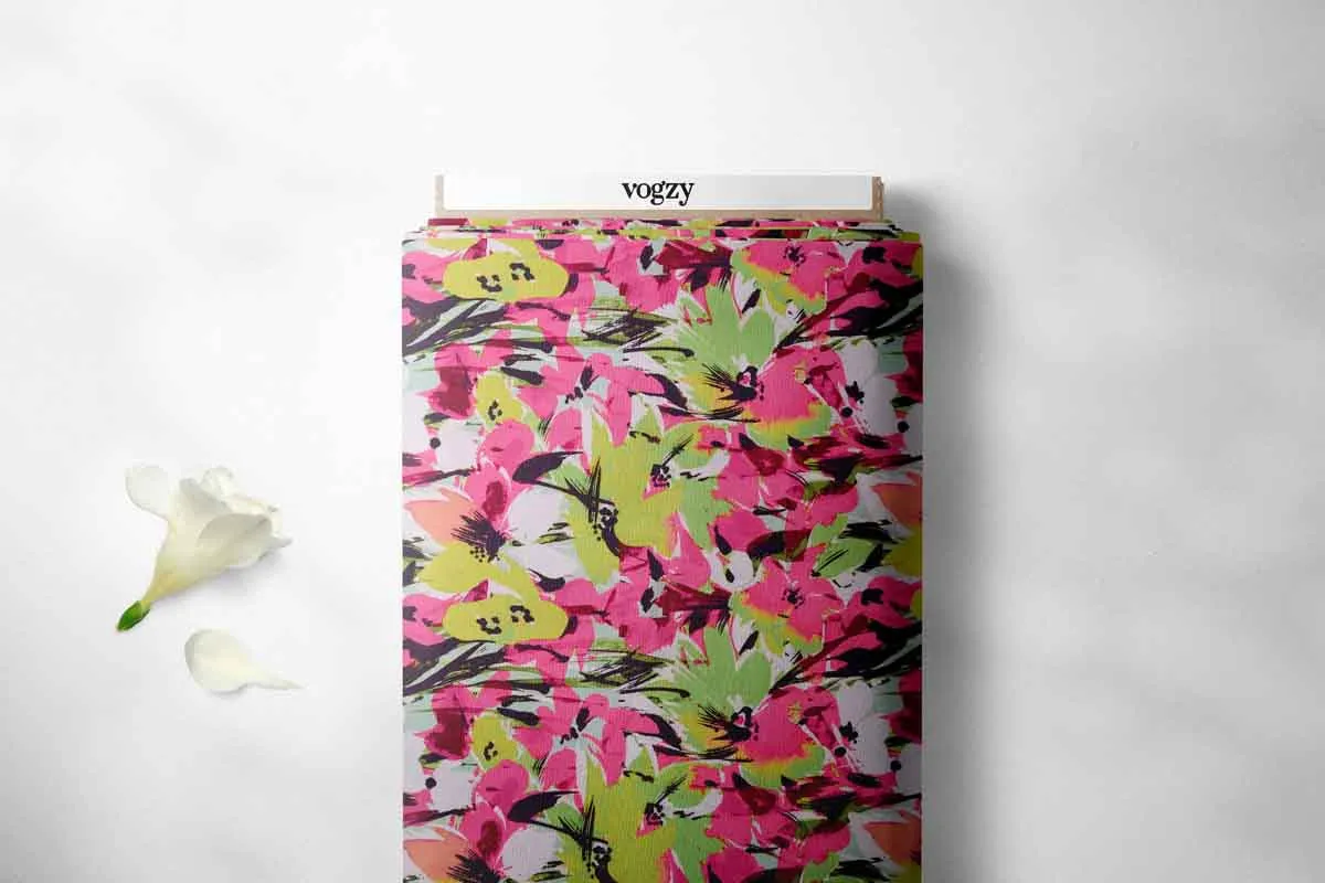 Blossomy Multicolor Floral Pattern Printed Muslin Fabric