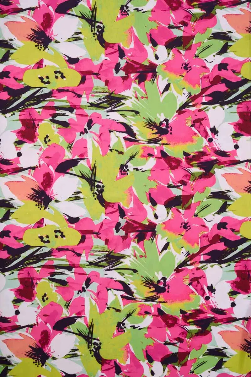 Blossomy Multicolor Floral Pattern Printed Muslin Fabric