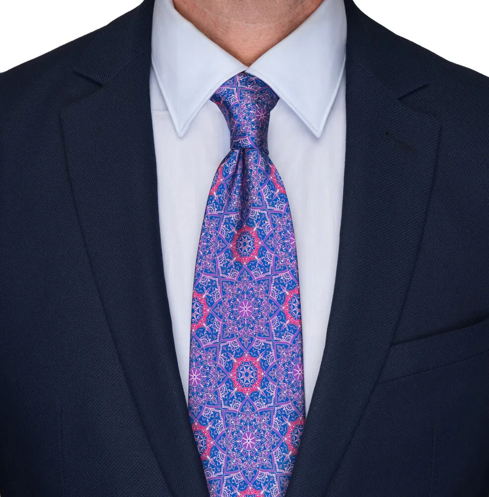 Blue and Pink Notre Dame Duchesse Silk Tie