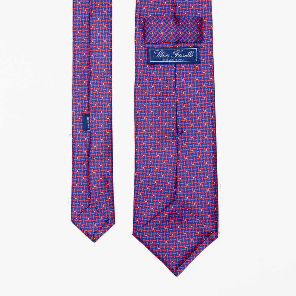 Blue and Red Classic Motif Duchesse Silk Tie