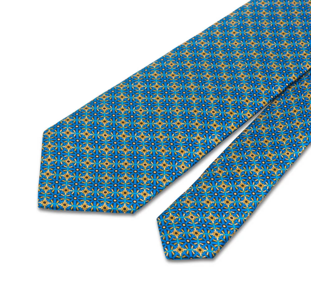 Blue and Yellow Knight Shield Duchesse Silk Tie