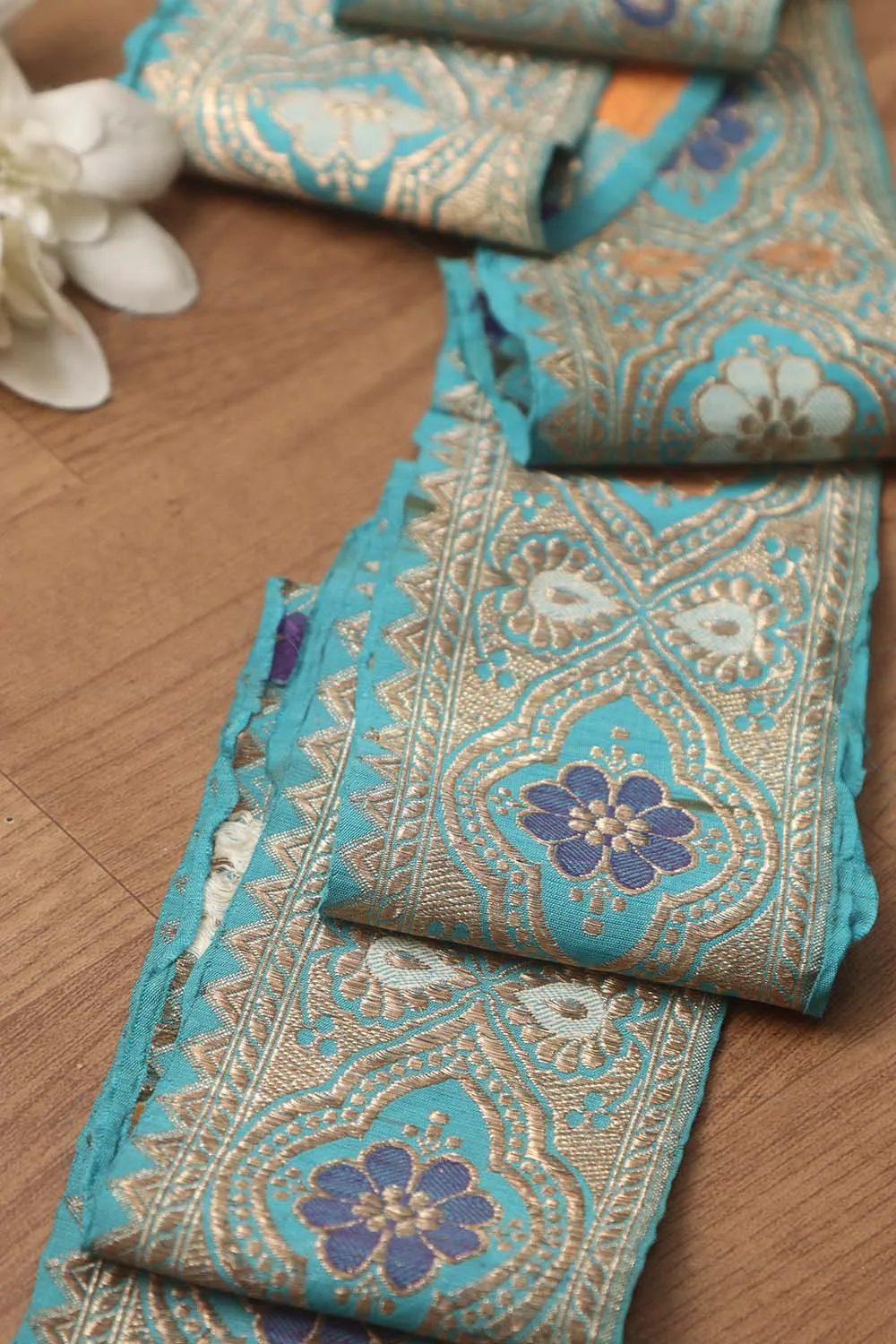 Blue Banarasi Handloom Vintage Pure Silk Border ( 1 Mtr )