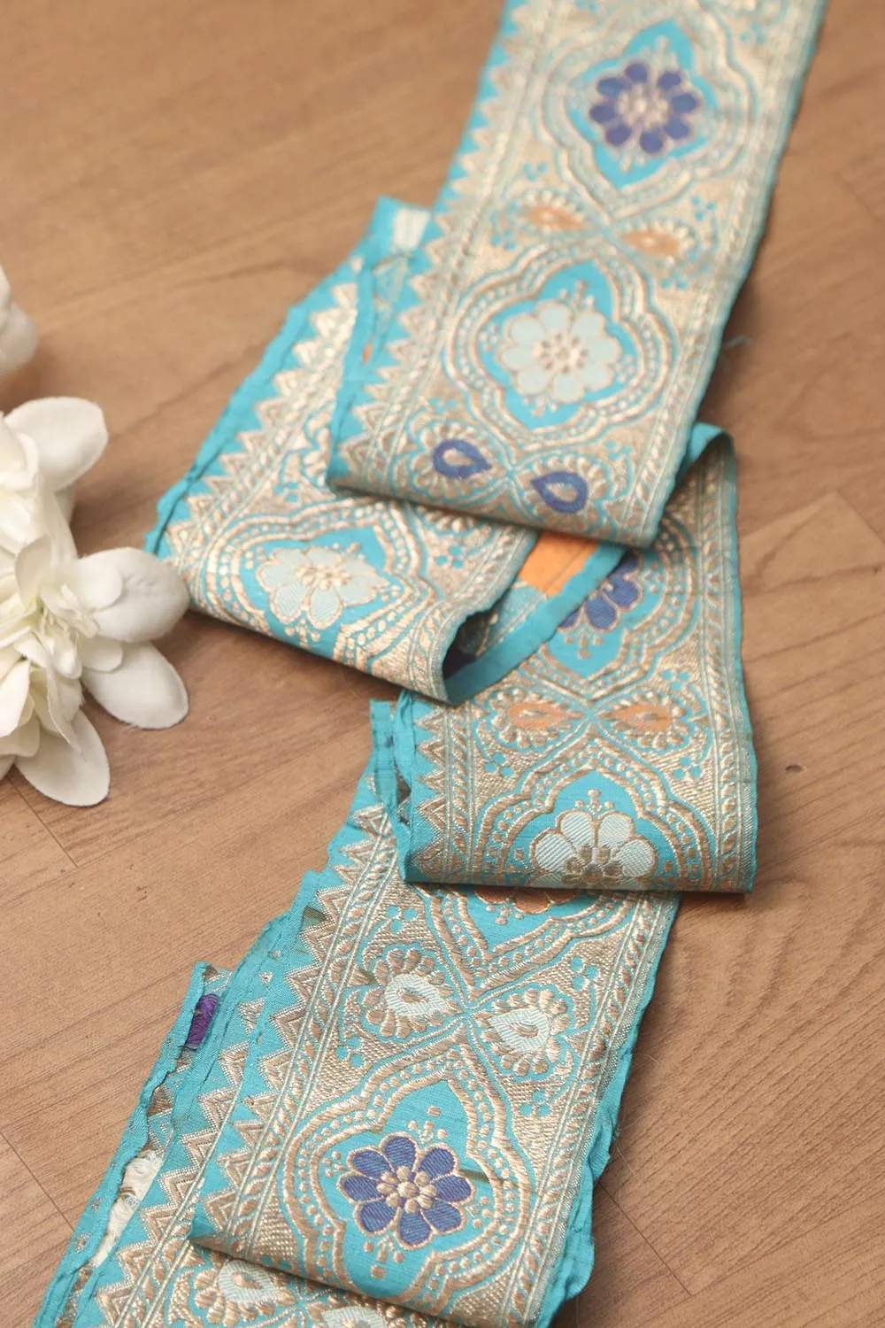 Blue Banarasi Handloom Vintage Pure Silk Border ( 1 Mtr )