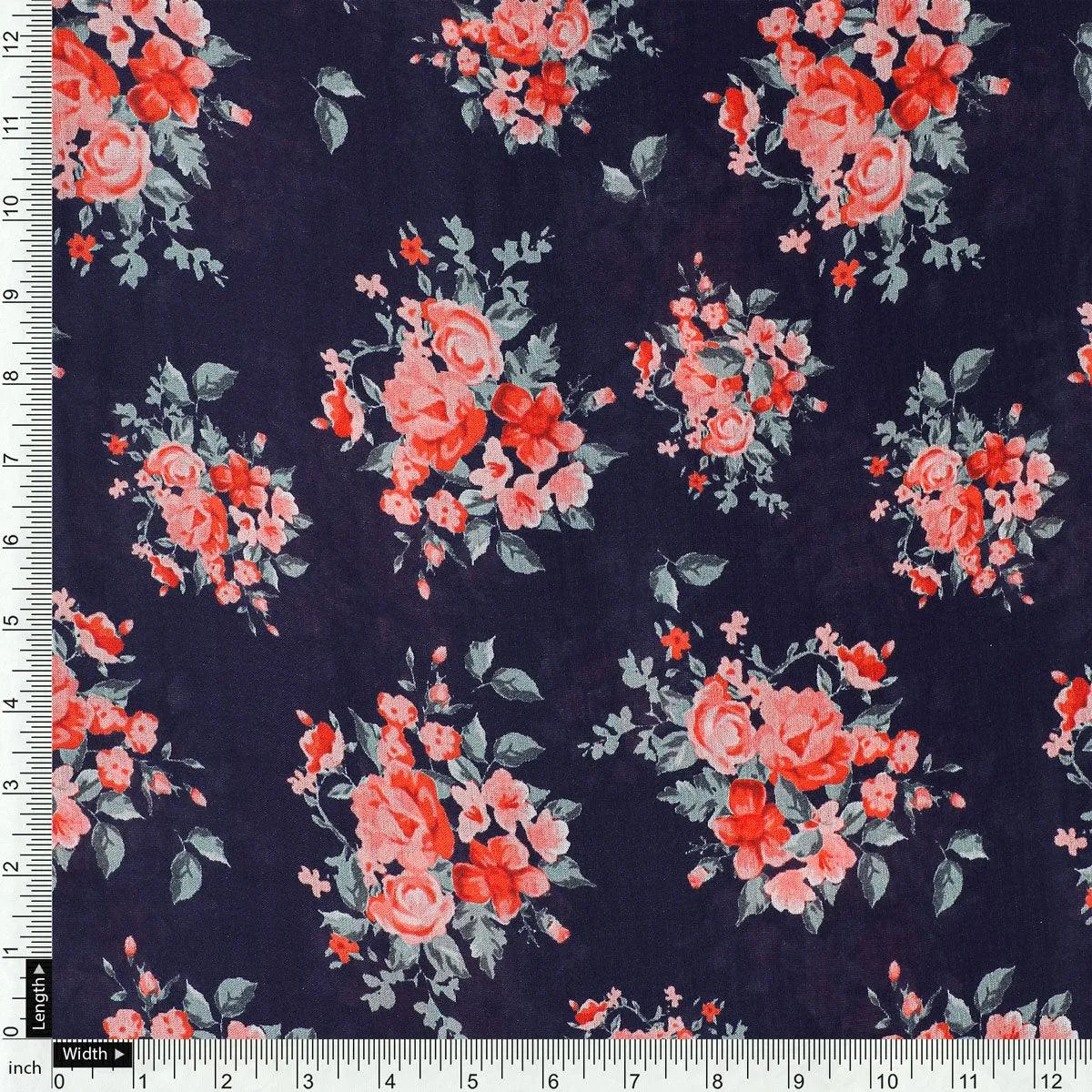 Blue Flower Printed Pure Muslin Fabric