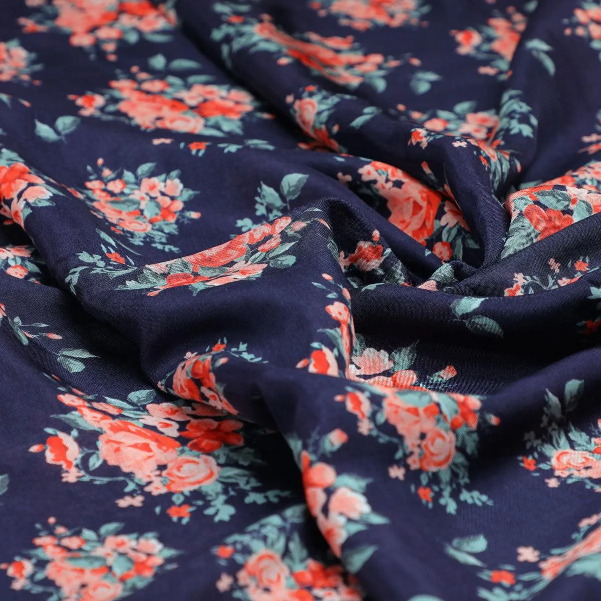 Blue Flower Printed Pure Muslin Fabric