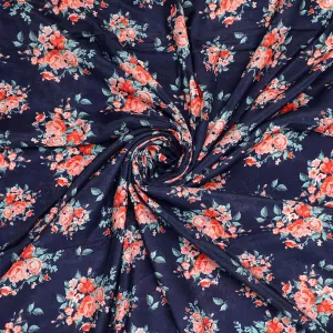 Blue Flower Printed Pure Muslin Fabric