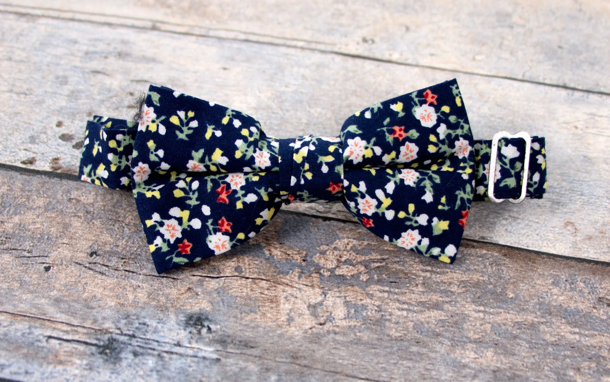 Boys' Cotton Floral Bow Tie, Navy (Color F21)