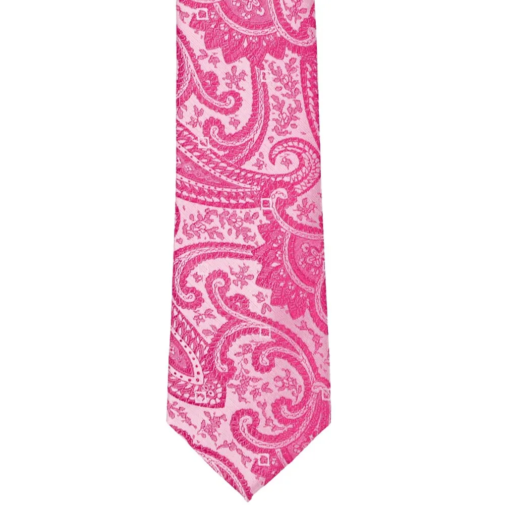 Bright Fuchsia Clara Paisley Slim Necktie, 2.5" Width