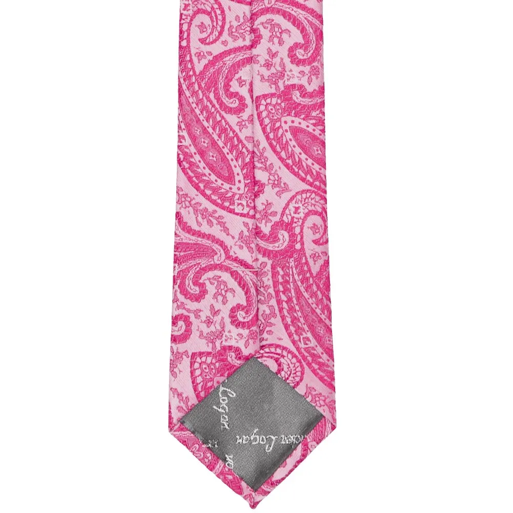 Bright Fuchsia Clara Paisley Slim Necktie, 2.5" Width