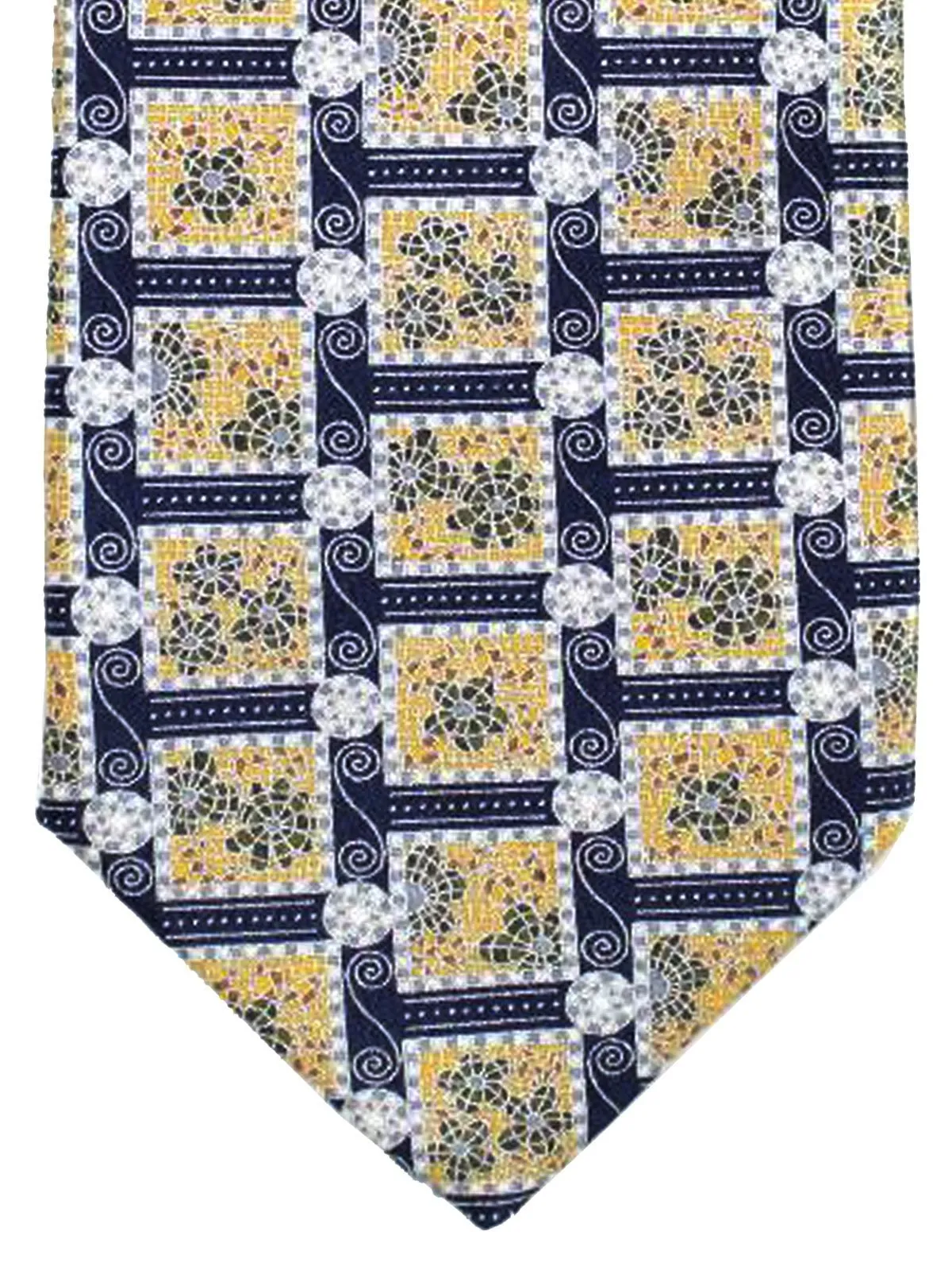 Brioni Tie Silver Dark Navy Mustard Geometric SALE