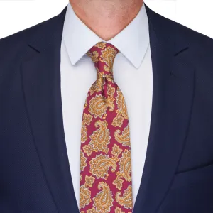 Burgundy and Brown Paisley Motif Twill Silk Tie