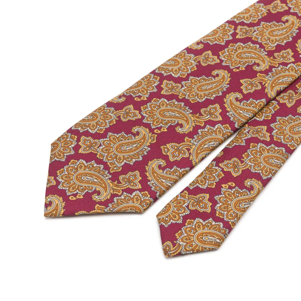 Burgundy and Brown Paisley Motif Twill Silk Tie