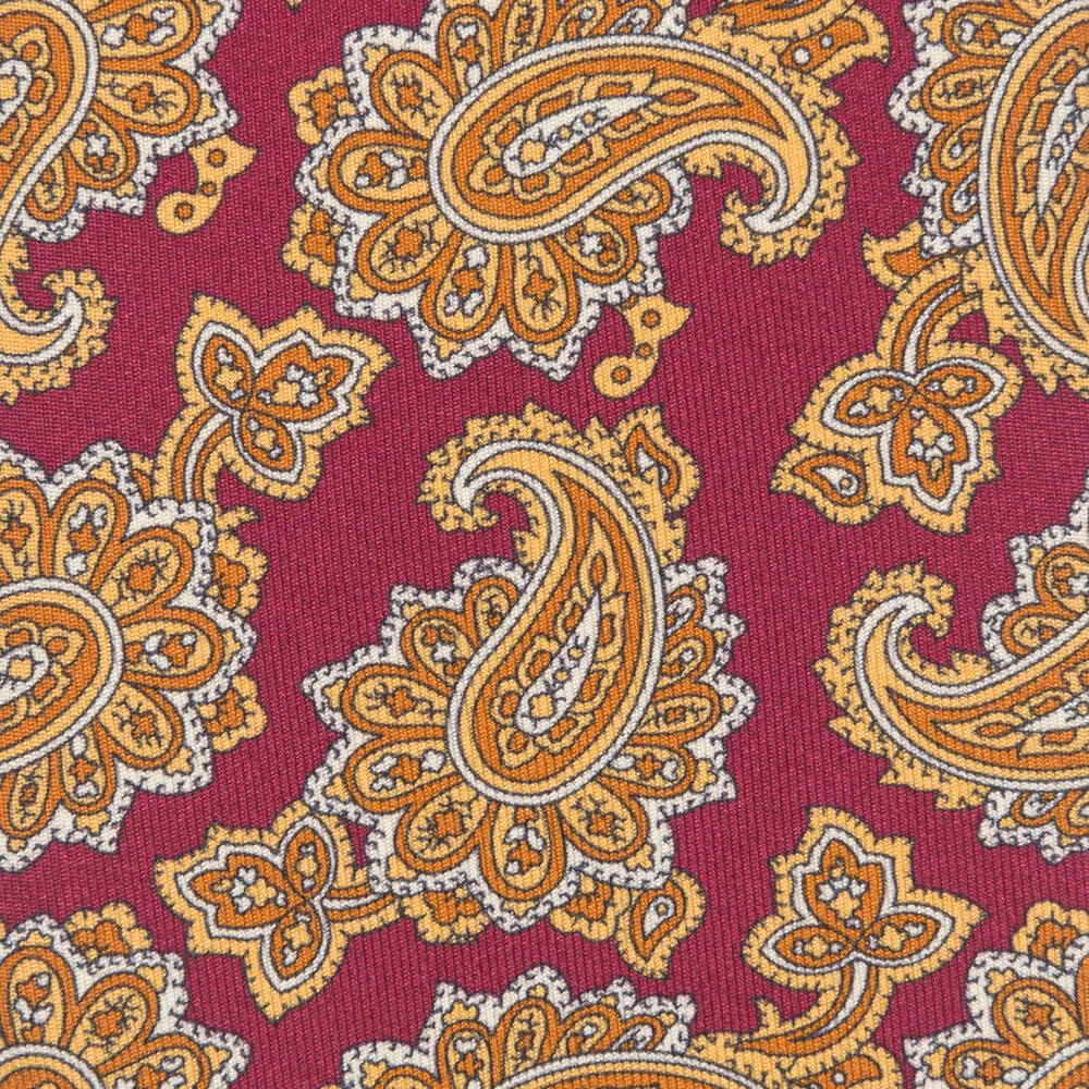 Burgundy and Brown Paisley Motif Twill Silk Tie