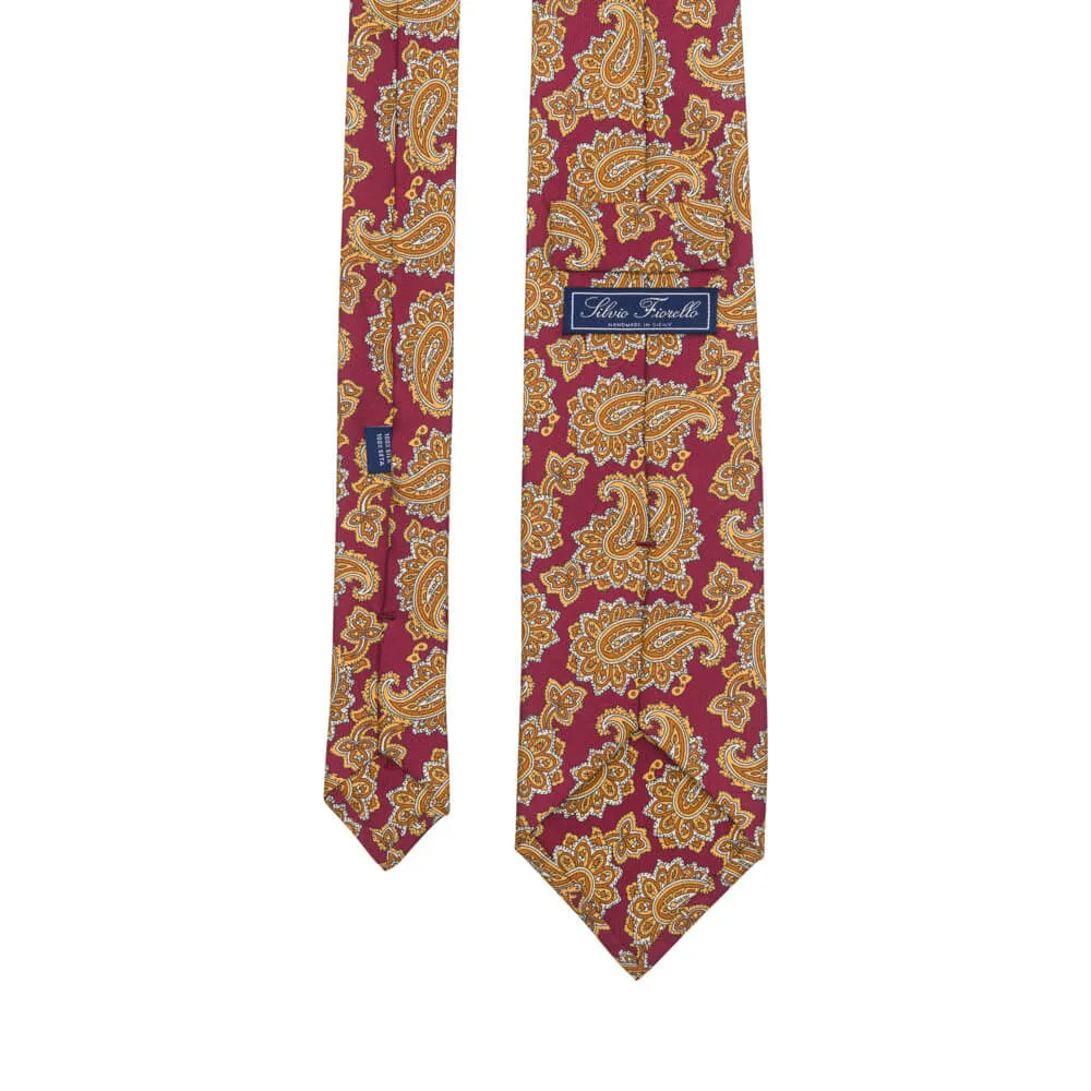 Burgundy and Brown Paisley Motif Twill Silk Tie