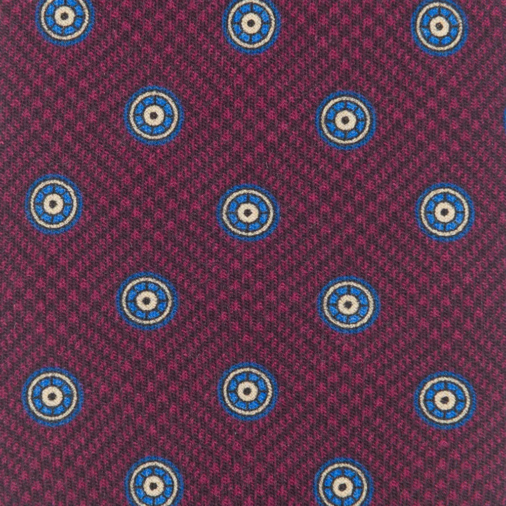 Burgundy Prince of Wales Round Motif Silk Wool Tie