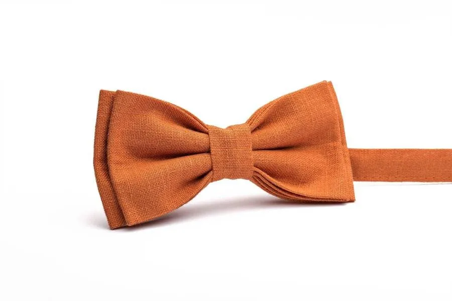 Burnt Orange Linen Men's Bow Tie - Elegant Accessory for Weddings