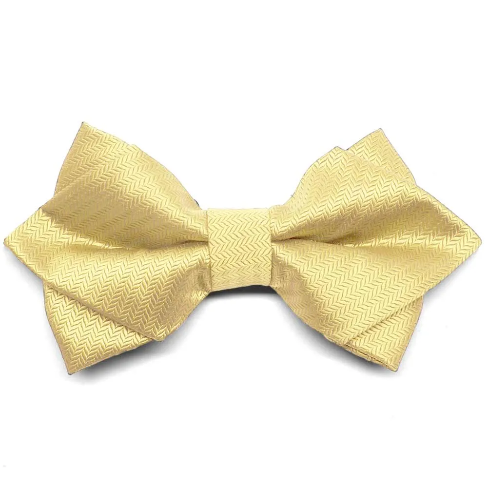 Butter Yellow Herringbone Diamond Tip Bow Tie