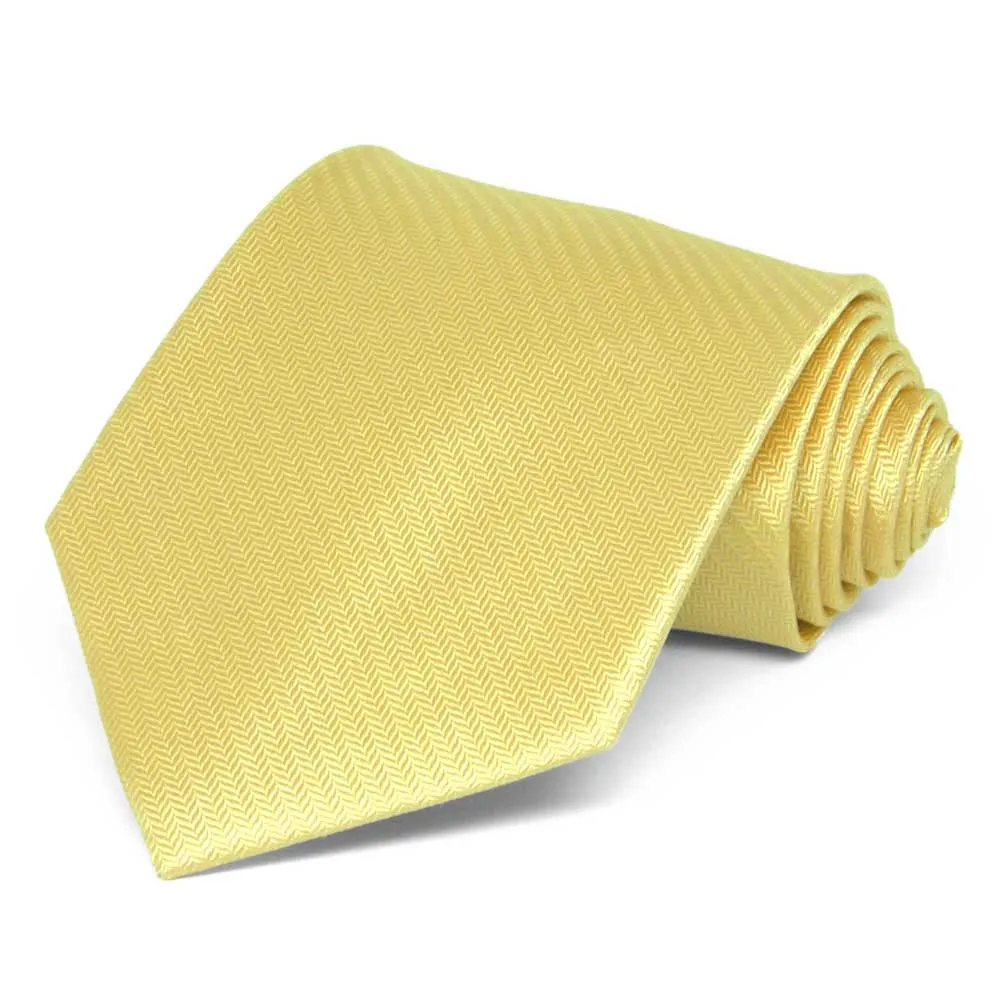 Butter Yellow Herringbone Silk Extra Long Necktie