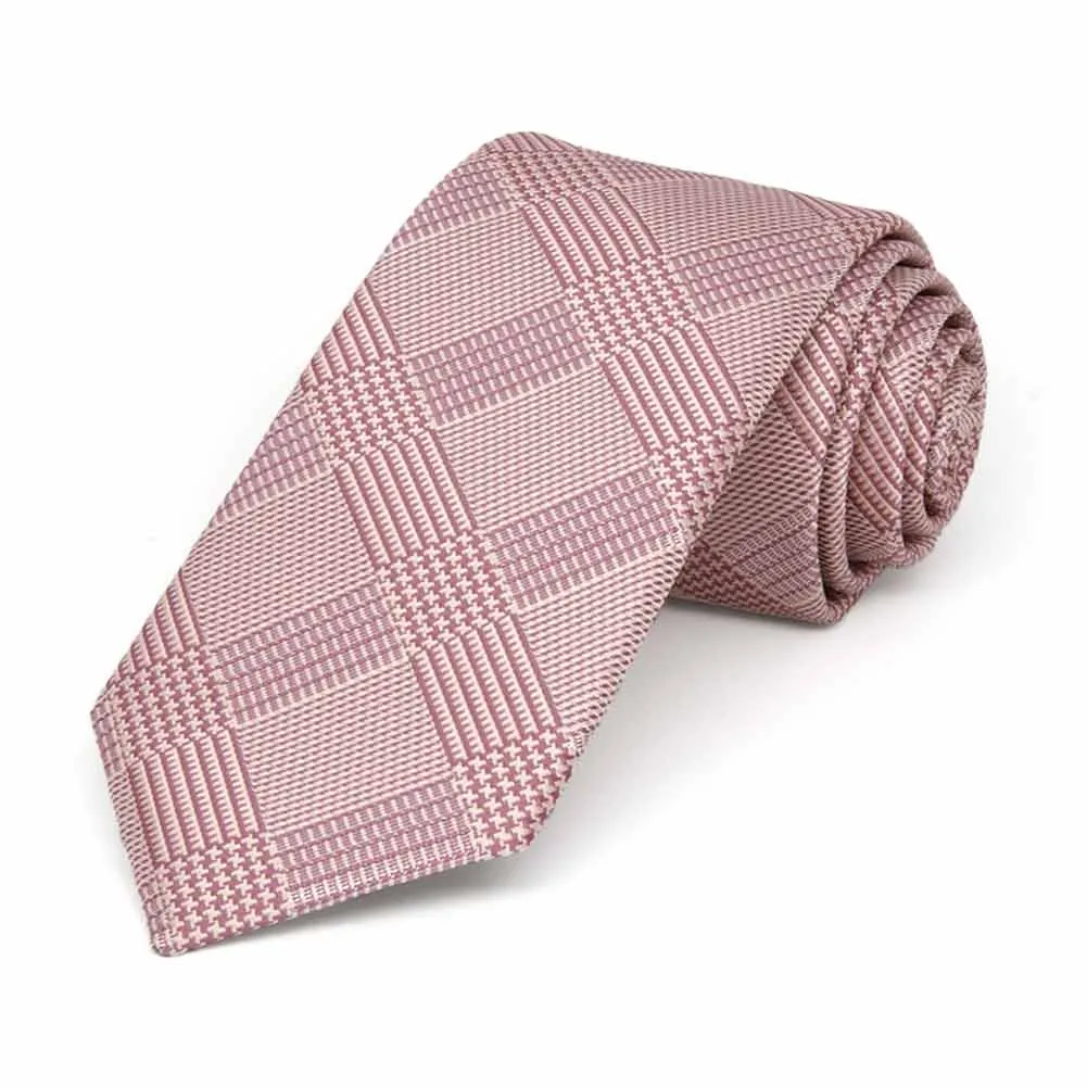 Cameo Pink Michael Glen Plaid Slim Necktie, 2.5" Width