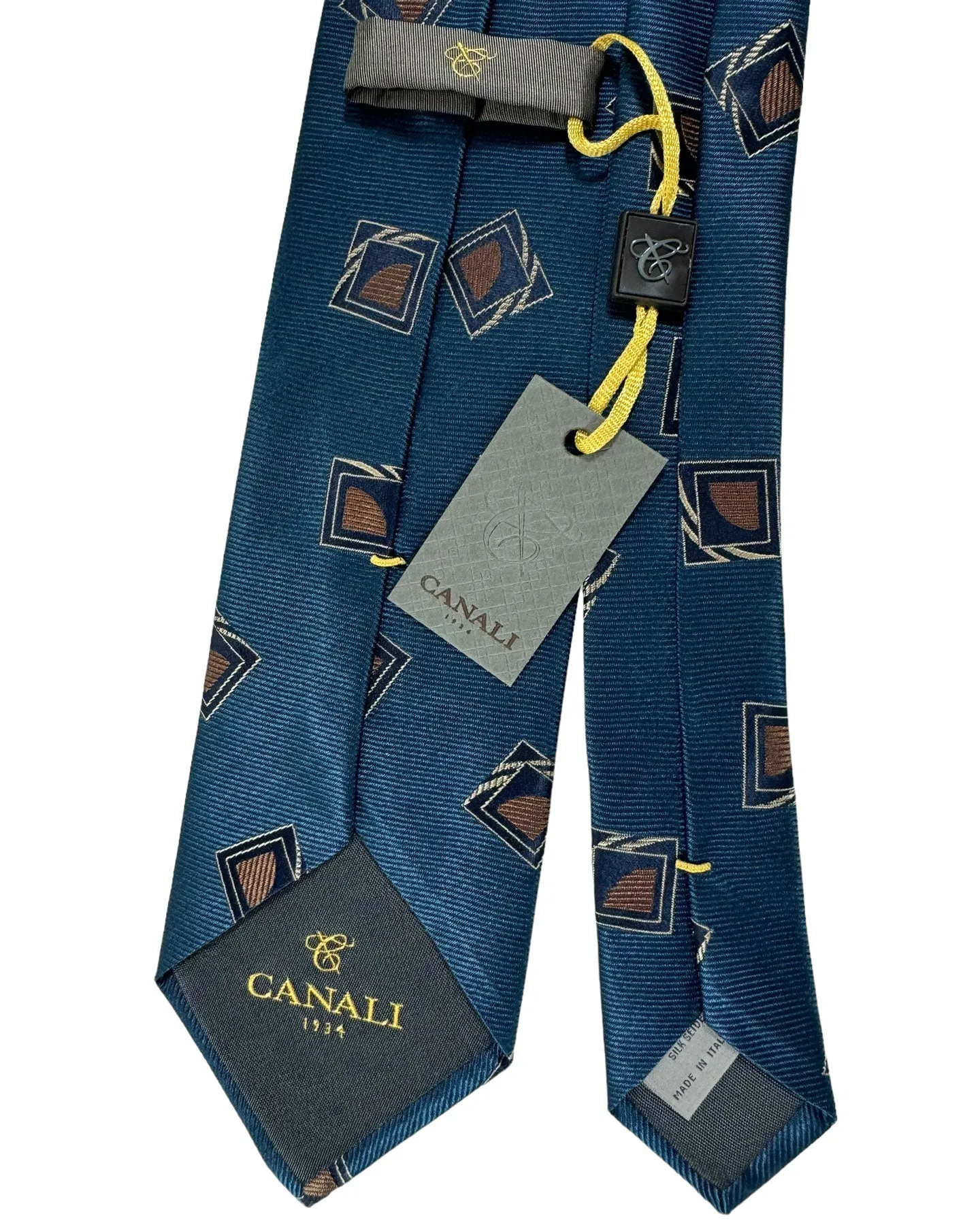 Canali Silk Tie Midnight Blue Brown Geometric SALE