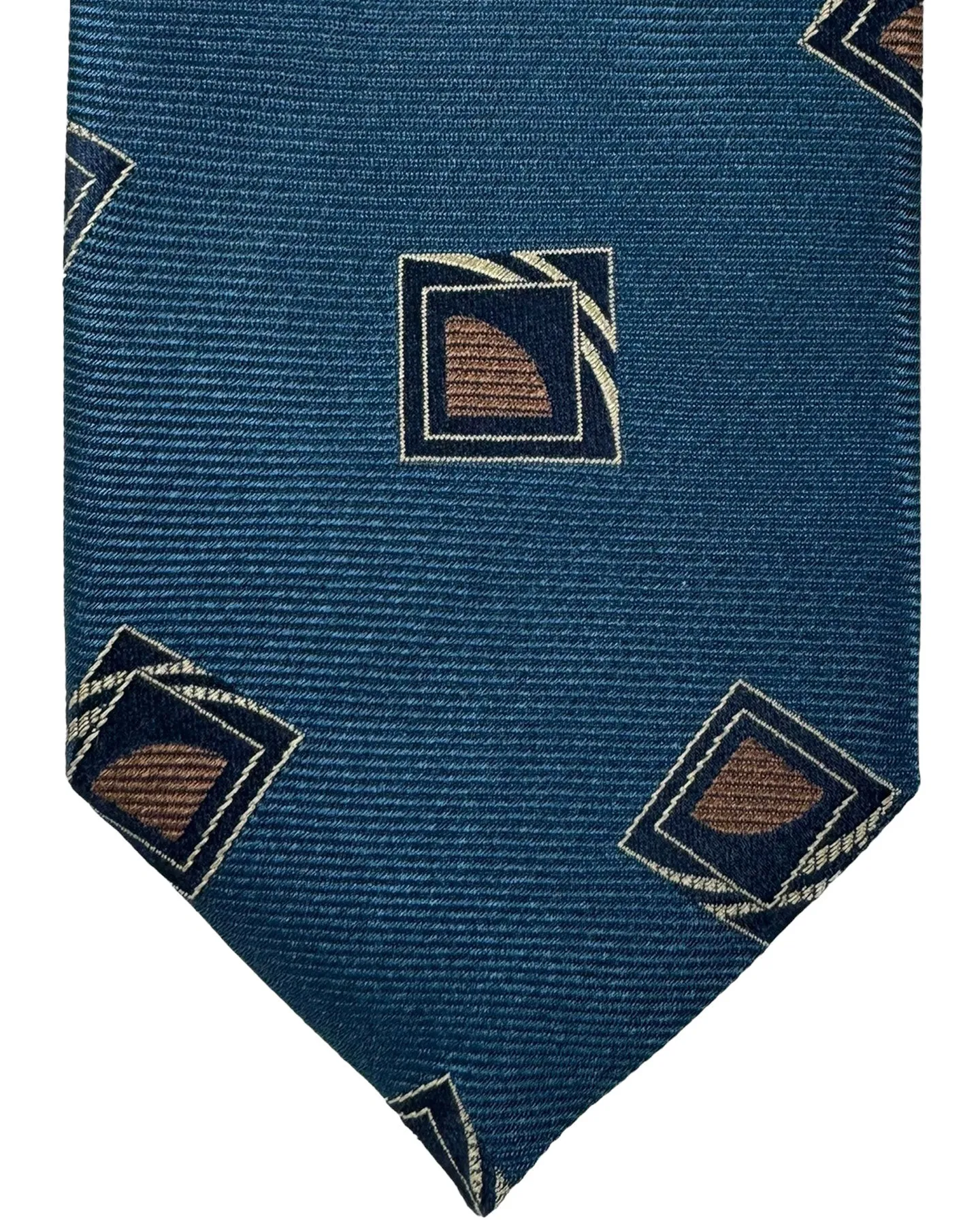 Canali Silk Tie Midnight Blue Brown Geometric SALE