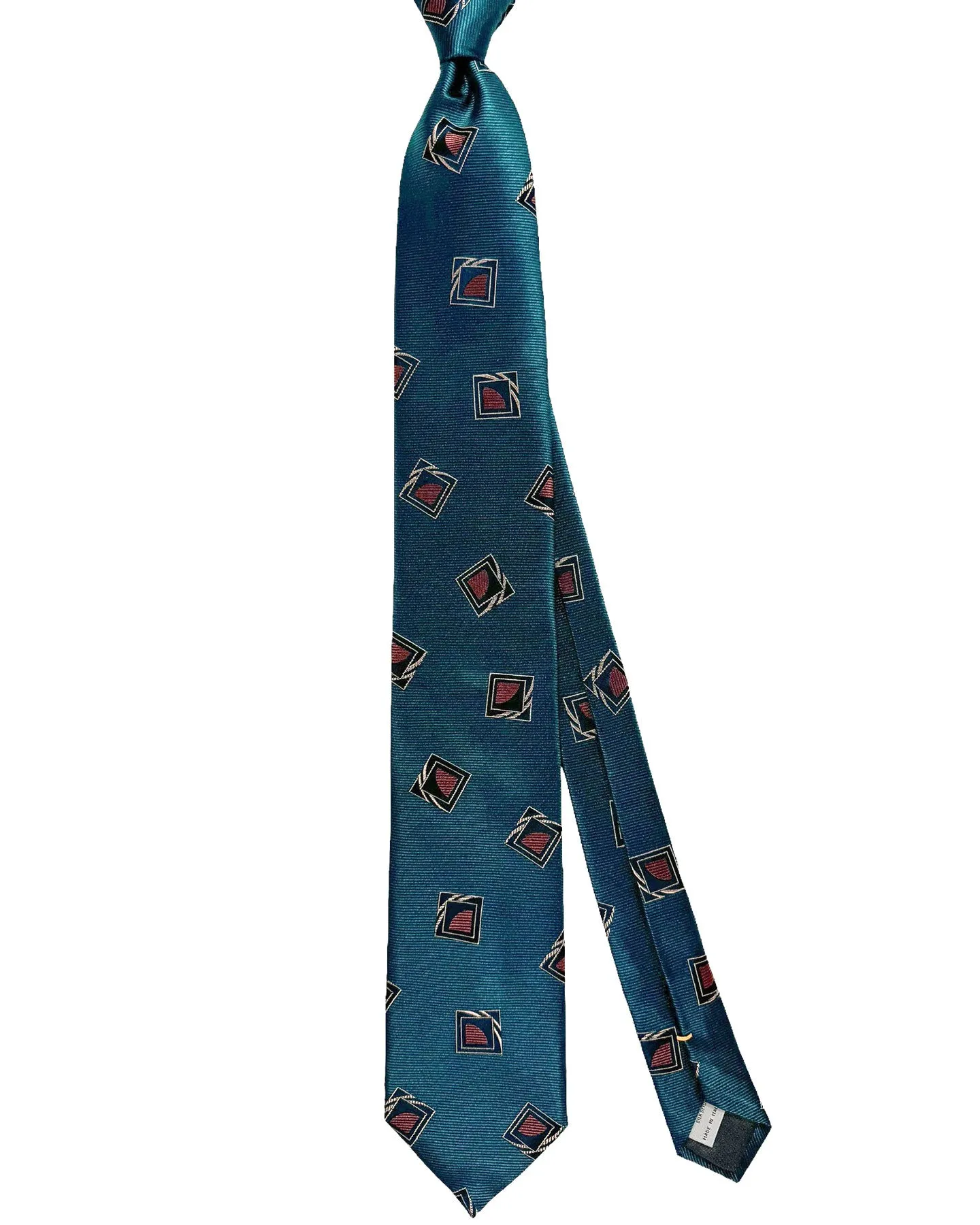 Canali Silk Tie Midnight Blue Brown Geometric SALE