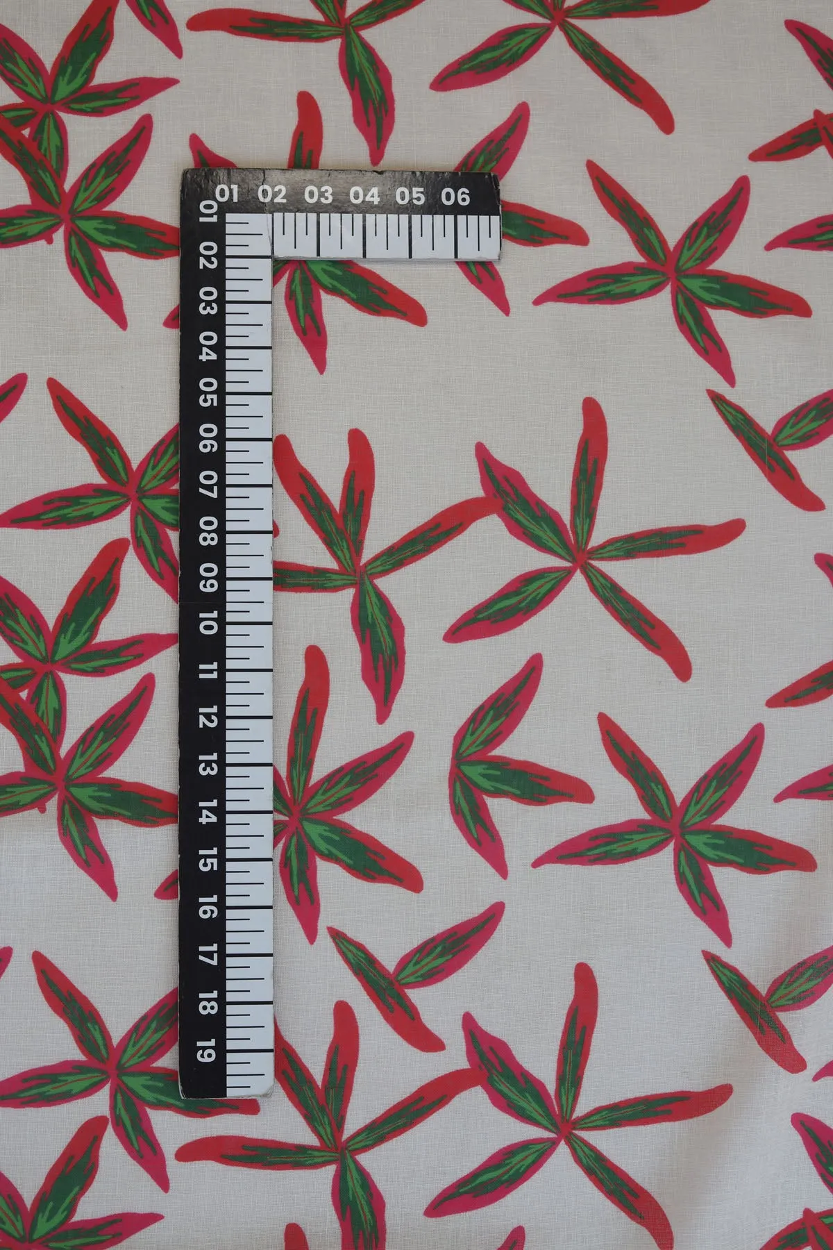 Cream and Olive Leaf Patten Printed Eco Poly Linen Fabric