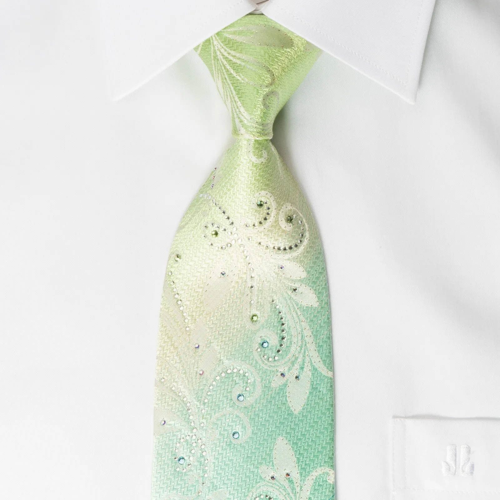 Daniel Hechter Silk Rhinestone Necktie Floral On Turquoice With Silver Sparkles