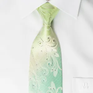 Daniel Hechter Silk Rhinestone Necktie Floral On Turquoice With Silver Sparkles