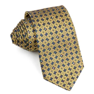 Daniel Heckter Men's Silk Rhinestone Tie Yellow Trellis On Blue With Silver Sparkles