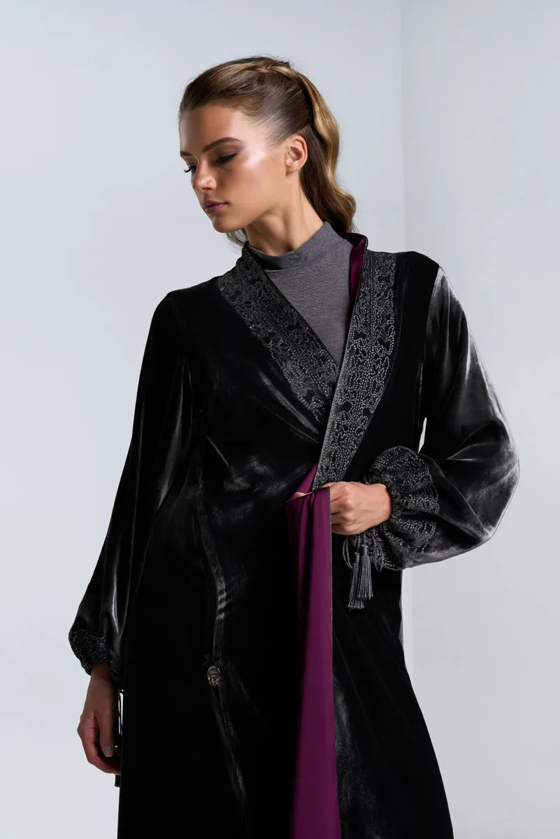 DC2404GRV Graceful Fog Gray Velvet Abaya