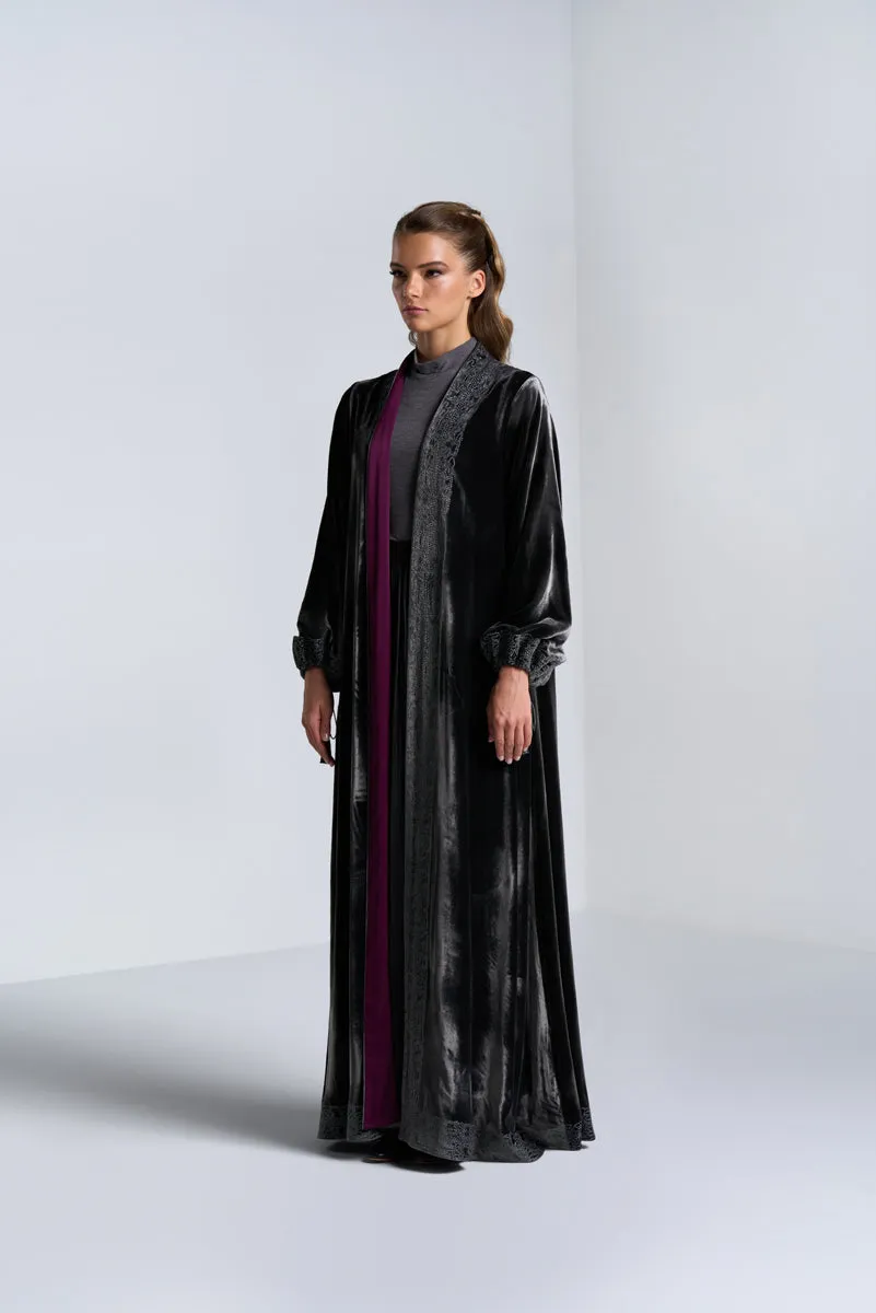 DC2404GRV Graceful Fog Gray Velvet Abaya